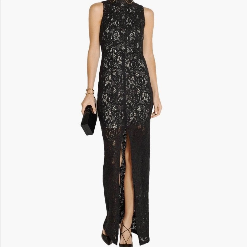 Alice + Olivia Black High-neck Lace Contrast Long Formal Dress - Size 6